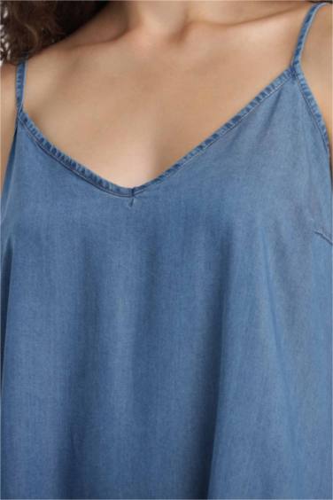 Fashion Fit Akışkan Kumaş İnce Askılı Maxi Elbise - Görsel 4