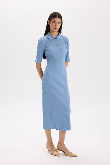 тығыз көйлек поло жаға ұзын жеңді Қысқа жеңді трикотаж көйлек