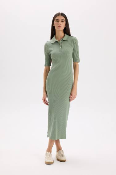 тығыз көйлек поло жаға ұзын жеңді Қысқа жеңді трикотаж көйлек