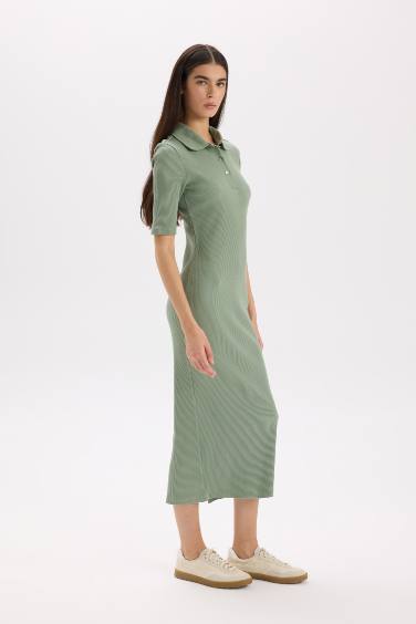 тығыз көйлек поло жаға ұзын жеңді Қысқа жеңді трикотаж көйлек