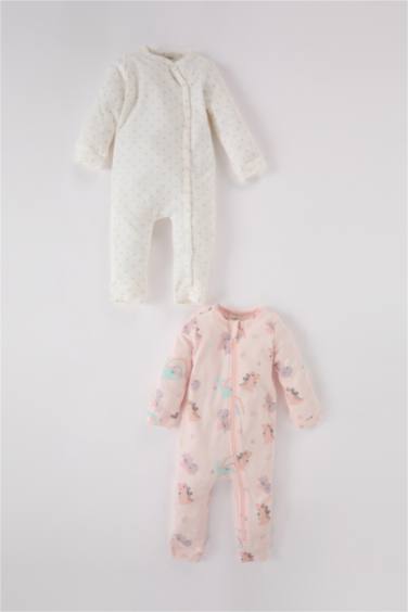 Kız Bebek Yenidoğan Dinozor Baskılı 2'li Uzun Kollu Tulum