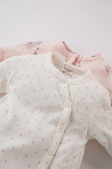 Kız Bebek Yenidoğan Dinozor Baskılı 2'li Uzun Kollu Tulum