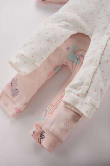 Kız Bebek Yenidoğan Dinozor Baskılı 2'li Uzun Kollu Tulum