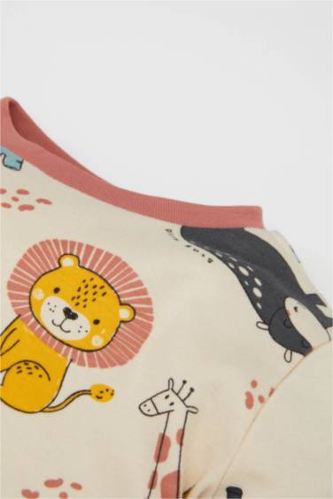 Erkek Bebek Pijama Takımı Safari Baskılı Uzun Kollu Üst Beli Lastikli Uzun Alt