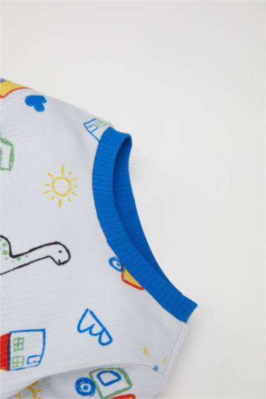 Pijama Takımı Dinozor Baskılı Uzun Kollu Fitilli Kaşkorse Üst Beli Lastikli Uzun Alt Erkek Bebek