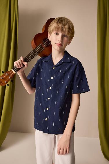 Boy Oversize Fit Polo Neck Embroidered Shirt