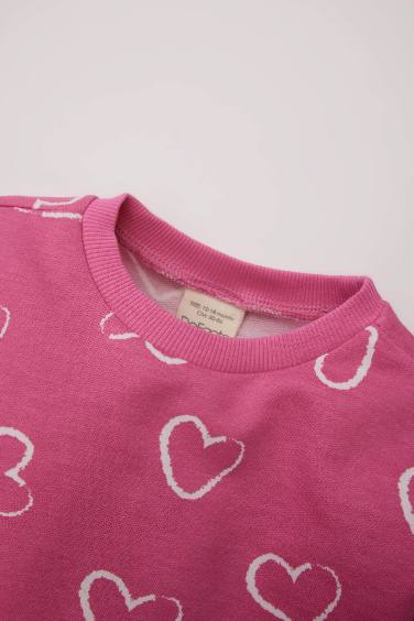 طقم سويت شيرت بناتي برقبة مستديرة و سروال