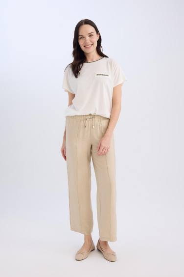 Wide Straight Leg Pocketed Laced Trousers