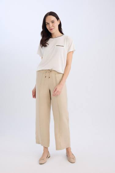 Wide Straight Leg Pocketed Laced Trousers