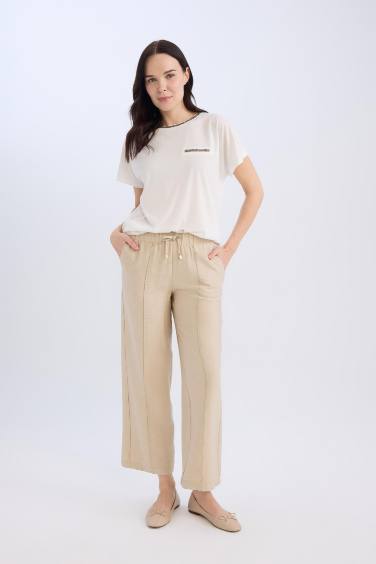 Wide Straight Leg Pocketed Laced Trousers