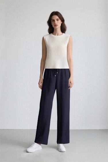 Wide Straight Leg Pocketed Laced Trousers