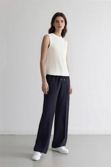 Wide Straight Leg Pocketed Laced Trousers