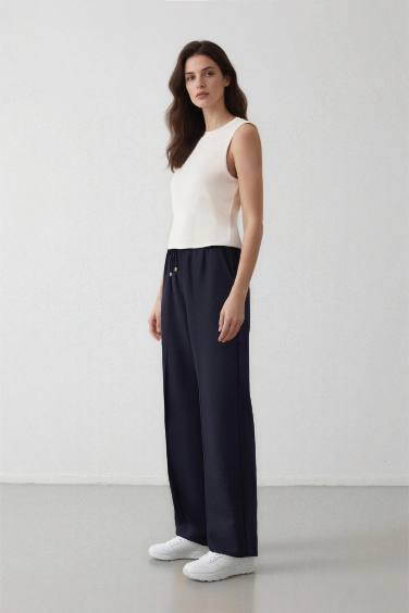 Wide Straight Leg Pocketed Laced Trousers