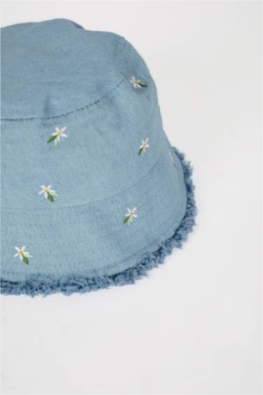 Nakışlı Jean Bucket Şapka Kız Çocuk