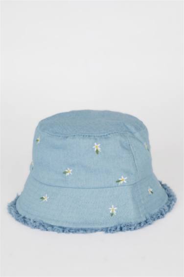 Nakışlı Jean Bucket Şapka Kız Çocuk