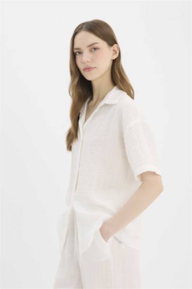 Chemise oversize effet lin à manches courtes