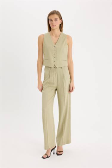 V Neck Linen Blend Vest