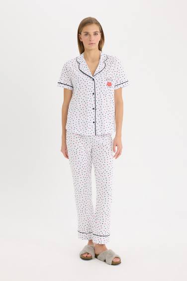 Fall in Love Buttoned Top Bottom 2 Piece Pajama Set