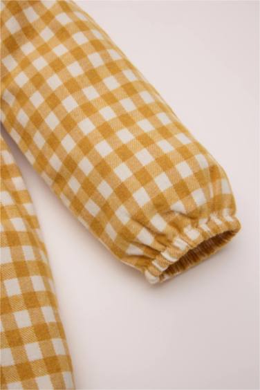 Dantel Yaka Uzun Kollu Kareli Elbise Kız Bebek