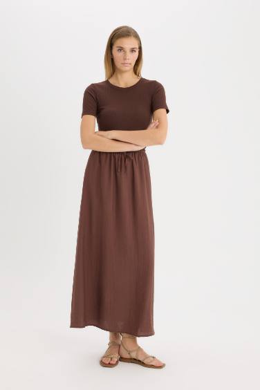 A Cut Normal Waist Maxi Skirt