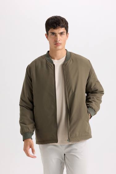 Su İtici Regular Fit Kolej Yaka Fermuarlı Çift Cepli Mevsimlik Baharlık Bomber Ceket Mont