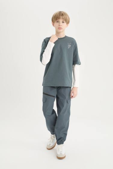 تيشيرت اولادي كم طويل مطبوع اوفر سايز برقبة مستديرة