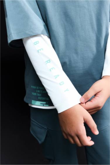 Oversize Geniş Kalıp Bisiklet Yaka Baskılı Uzun Kollu Tişört Erkek Çocuk