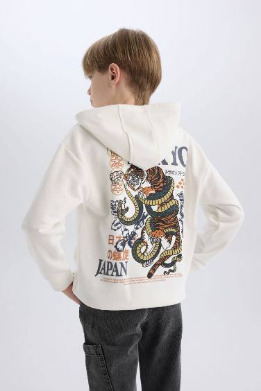 Boy Oversize Fit Hooded Back Printed Sweatshirt