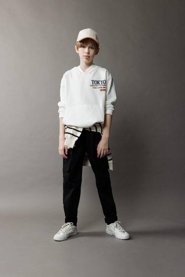 Boy Oversize Fit Hooded Back Printed Sweatshirt