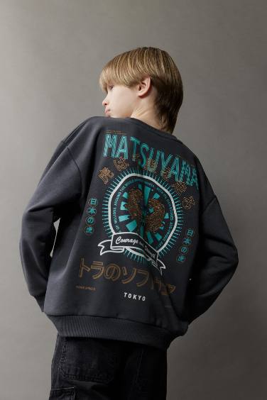 Boy Oversize Fit Crew Neck Back Printed Sweatshirt