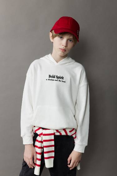 Boy Oversize Fit Hooded Embroidered Sweatshirt