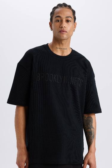 DeFactoFit NBA Brooklyn Nets Oversize Fit Sports Waffle T-Shirt