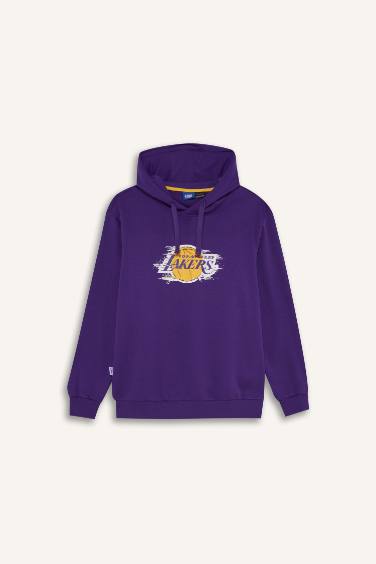 DeFactoFit NBA Los Angeles Lakers Standart Fit Kapüşonlu Baskılı Kalın Sporcu Sweatshirt