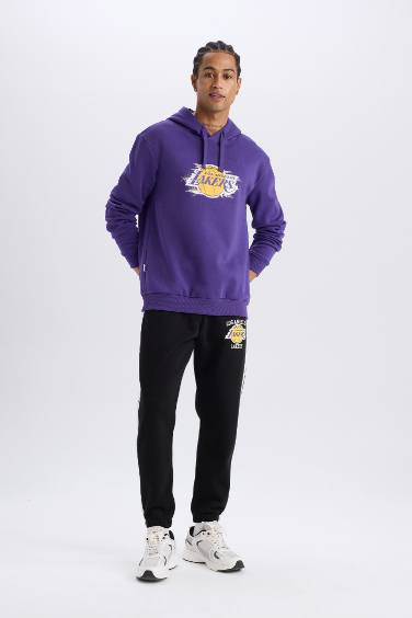 DeFactoFit NBA Los Angeles Lakers Standart Fit Kapüşonlu Baskılı Kalın Sweatshirt