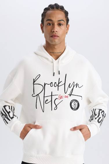 DeFactoFit NBA Brooklyn Nets Oversize Fit Hooded Thick Sports Sweatshirt