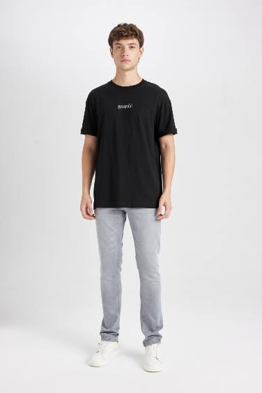 Beetlejuice Black Boxy Fit Crew Neck Back Printed Cotton T-Shirt