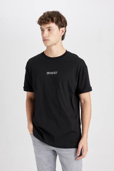 Beetlejuice Black Boxy Fit Crew Neck Back Printed Cotton T-Shirt