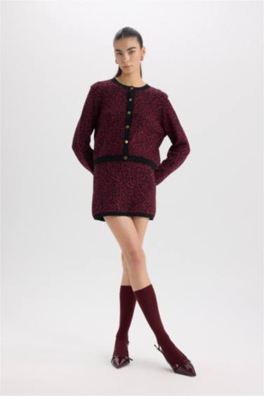 A Kesim Leopar Desenli Mini Triko Etek