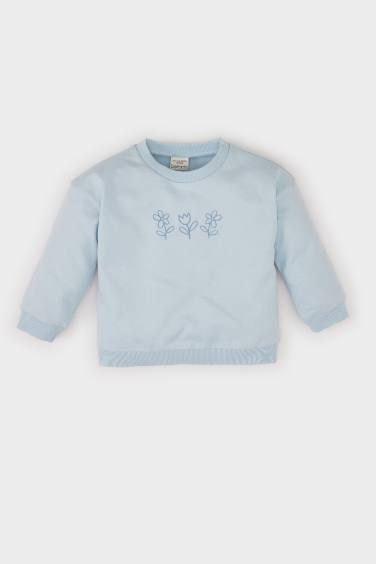 Kız Bebek Bisiklet Yaka Çiçekli Sweatshirt