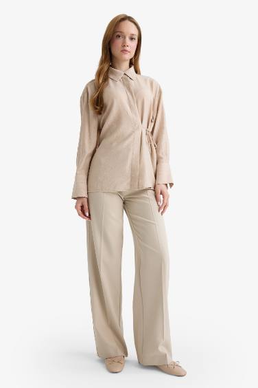 Regular Fit Shirt Collar Crinkle Fabric Long Sleeve Shirt