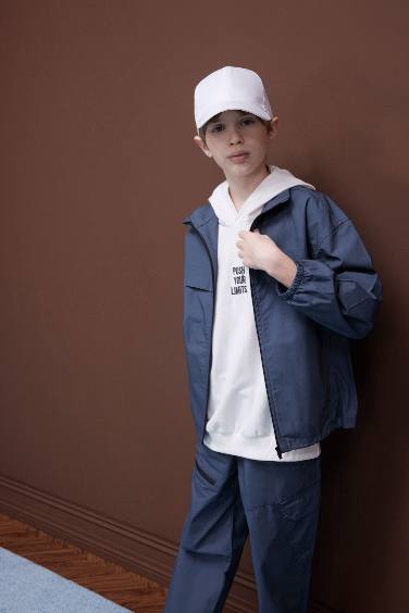 Boy Oversize Fit Half Turtleneck Zippered Parachute Bomber Jacket