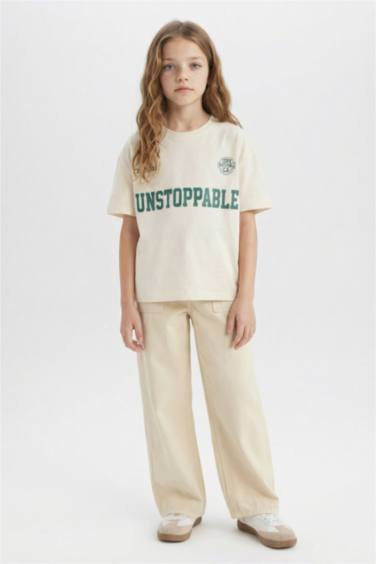 Қыздарға дөңгелек жаға слоган қысқа жеңді Қысқа жеңді футболка