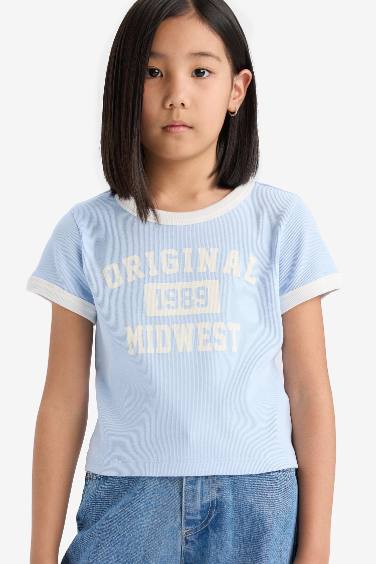 Girl Slim Fit Crew Neck Printed Corduroy T-Shirt