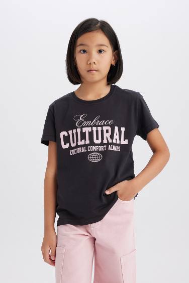 Girl Regular Fit Crew Neck Animal Patterned T-Shirt