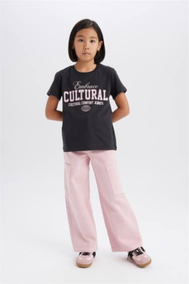 T-shirt imprimé à col rond et manches courtes pour fille