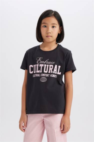 T-shirt imprimé à col rond et manches courtes pour fille