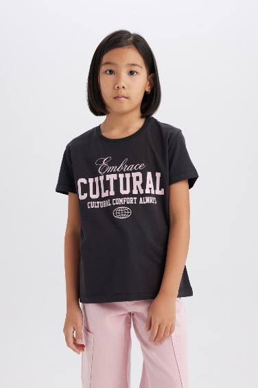T-shirt imprimé à col rond et manches courtes pour fille