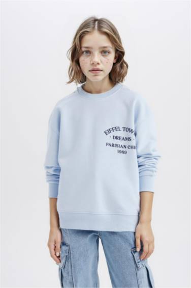 Girl Relax Fit Crew Neck Printed Sweatshirt