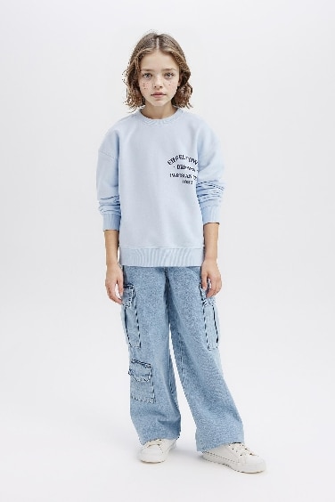 Girl Relax Fit Crew Neck Printed Sweatshirt