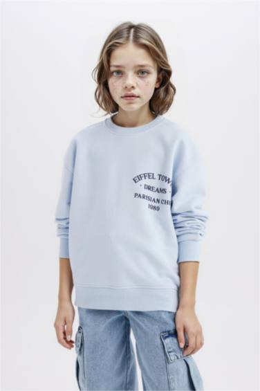 Girl Relax Fit Crew Neck Printed Sweatshirt